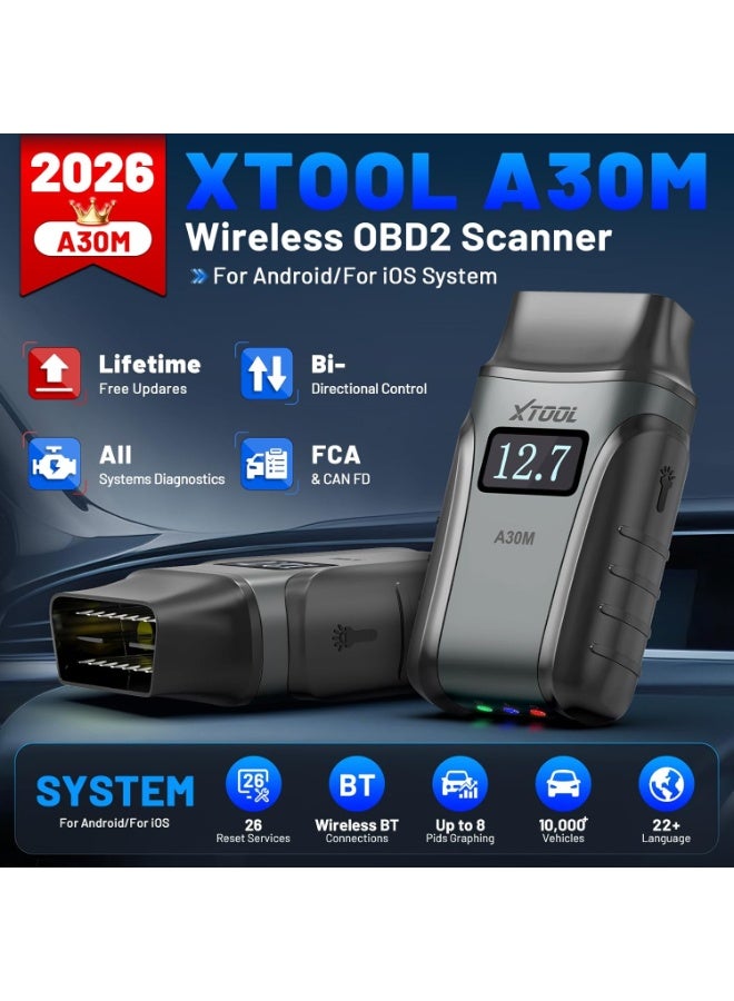 XTOOL OBD2 Scanner Diagnostic Tool XTOOL A30M V2.0, 2026 Wireless Bidirectional Code Reader, 26 Reset, All System, Crank Sensor Relearn, EPB, Throttle Relearn, Lifetime Free Updates, Android & iOS - Image 3