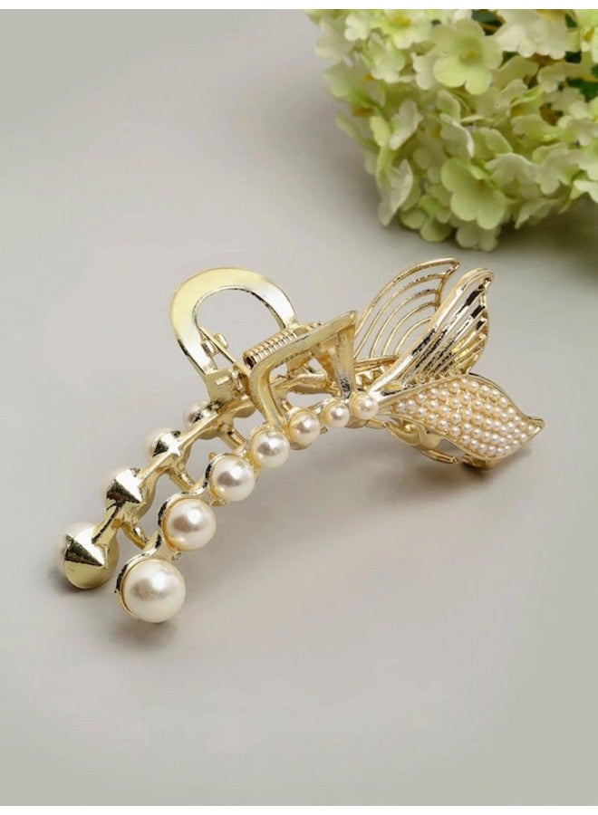 Fabula by OOMPH Jewellery White Pearls Mermaid Fish Fin Hair Clip Hair Claw for Women & Girls Stylish Latest - Image 4