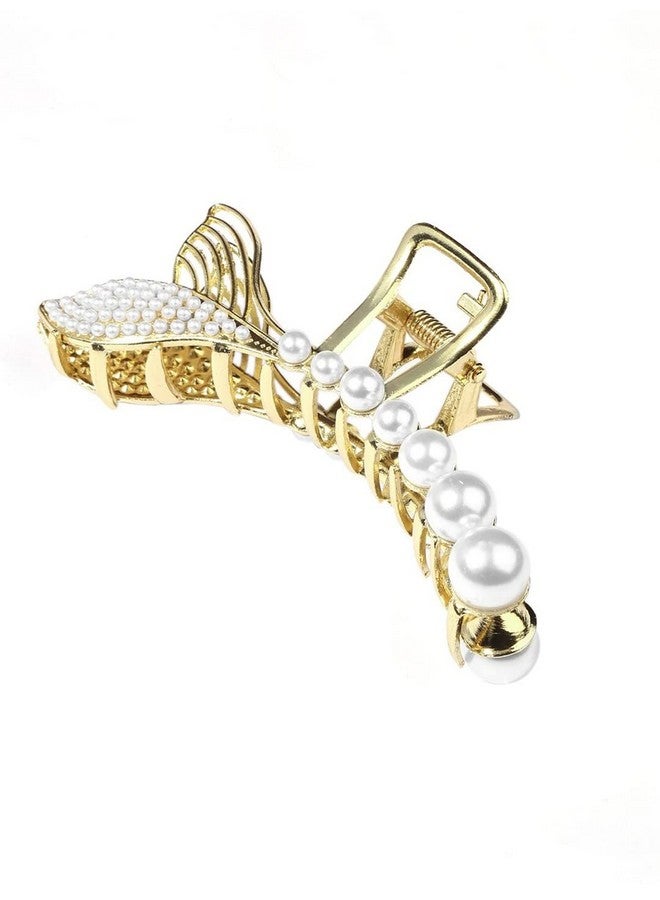 Fabula by OOMPH Jewellery White Pearls Mermaid Fish Fin Hair Clip Hair Claw for Women & Girls Stylish Latest - Image 2