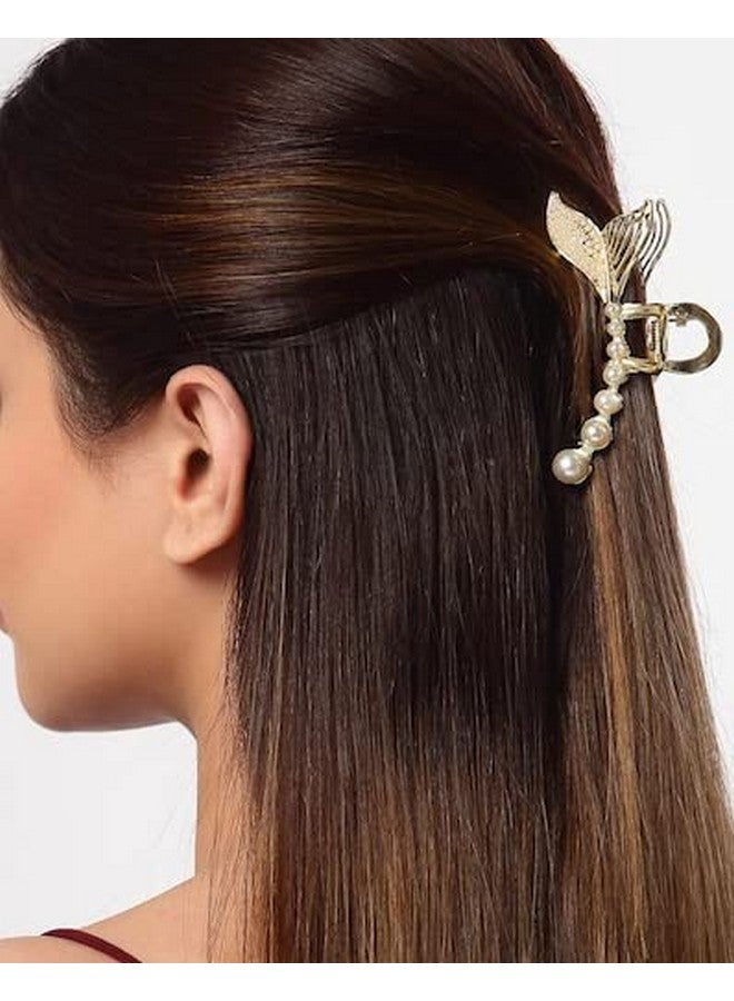 Fabula by OOMPH Jewellery White Pearls Mermaid Fish Fin Hair Clip Hair Claw for Women & Girls Stylish Latest - Image 1