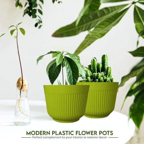 IMAGINEA 12 Inch Plastic Flower Pots | Pack of 6 | Planter for Plants Big Size Large Round Gamla for Indoor and Outdoor Planter Pots for Home/Office/Table/Garden/Balcony (Green) - Image 5
