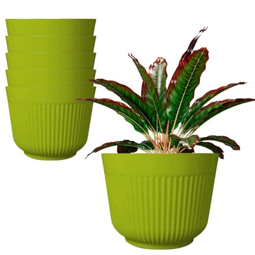 IMAGINEA 12 Inch Plastic Flower Pots | Pack of 6 | Planter for Plants Big Size Large Round Gamla for Indoor and Outdoor Planter Pots for Home/Office/Table/Garden/Balcony (Green) - Image 1