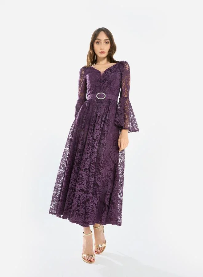 House of Moda Women Lace Flare Sleeve Midi Dress