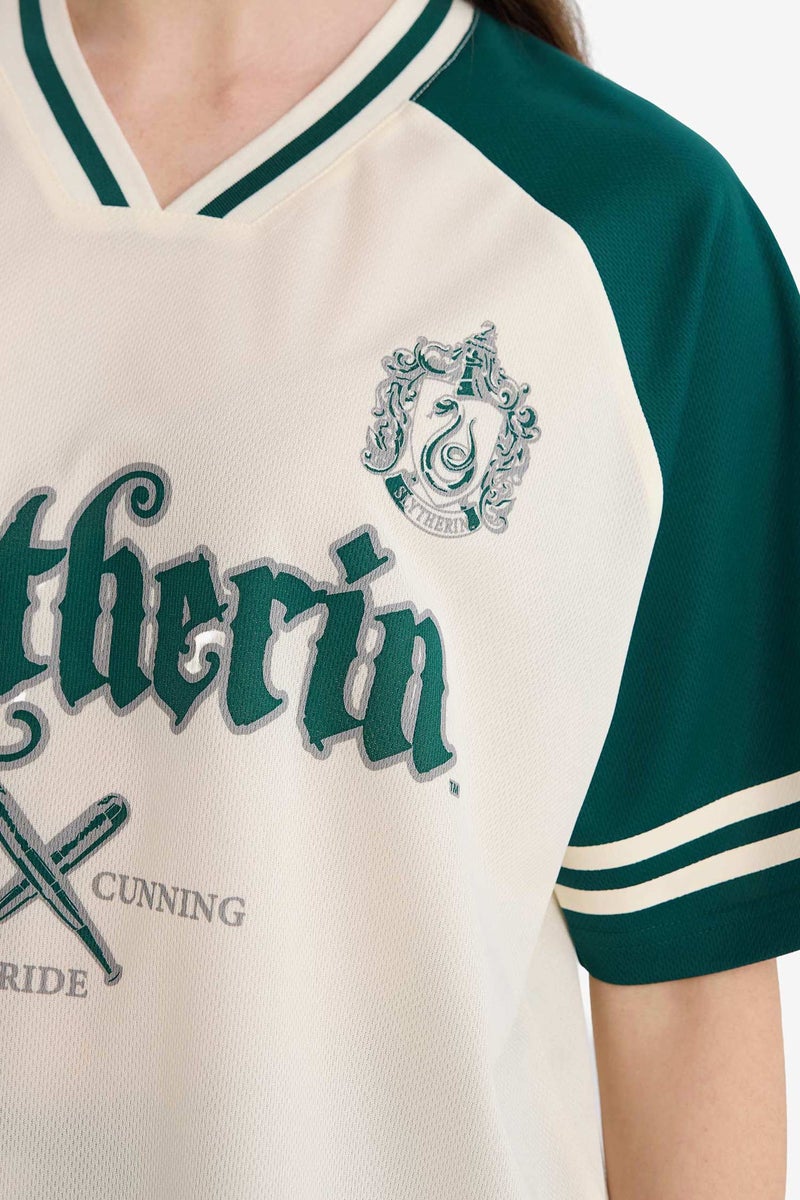 DeFacto White Woman Harry Potter Polo Collar Printed Oversize T-Shirt Casual - Image 4