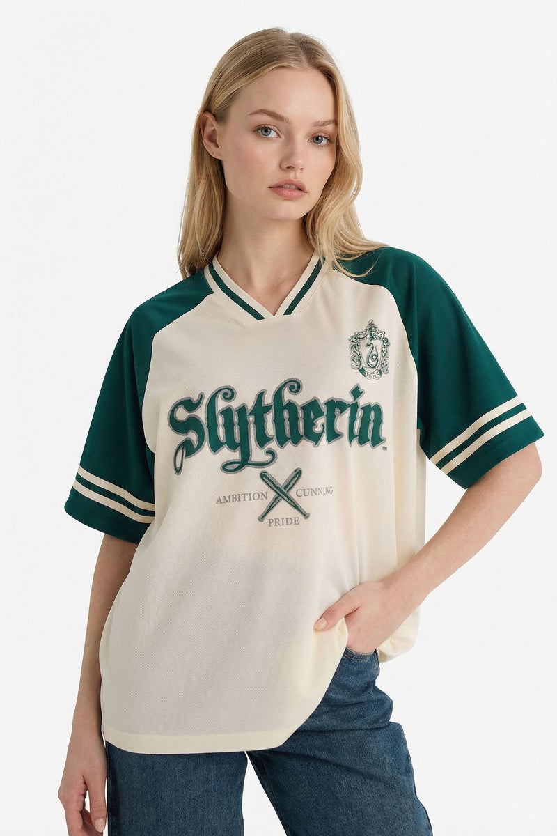 DeFacto White Woman Harry Potter Polo Collar Printed Oversize T-Shirt Casual - Image 1