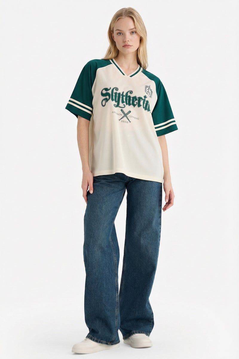 DeFacto White Woman Harry Potter Polo Collar Printed Oversize T-Shirt Casual - Image 2
