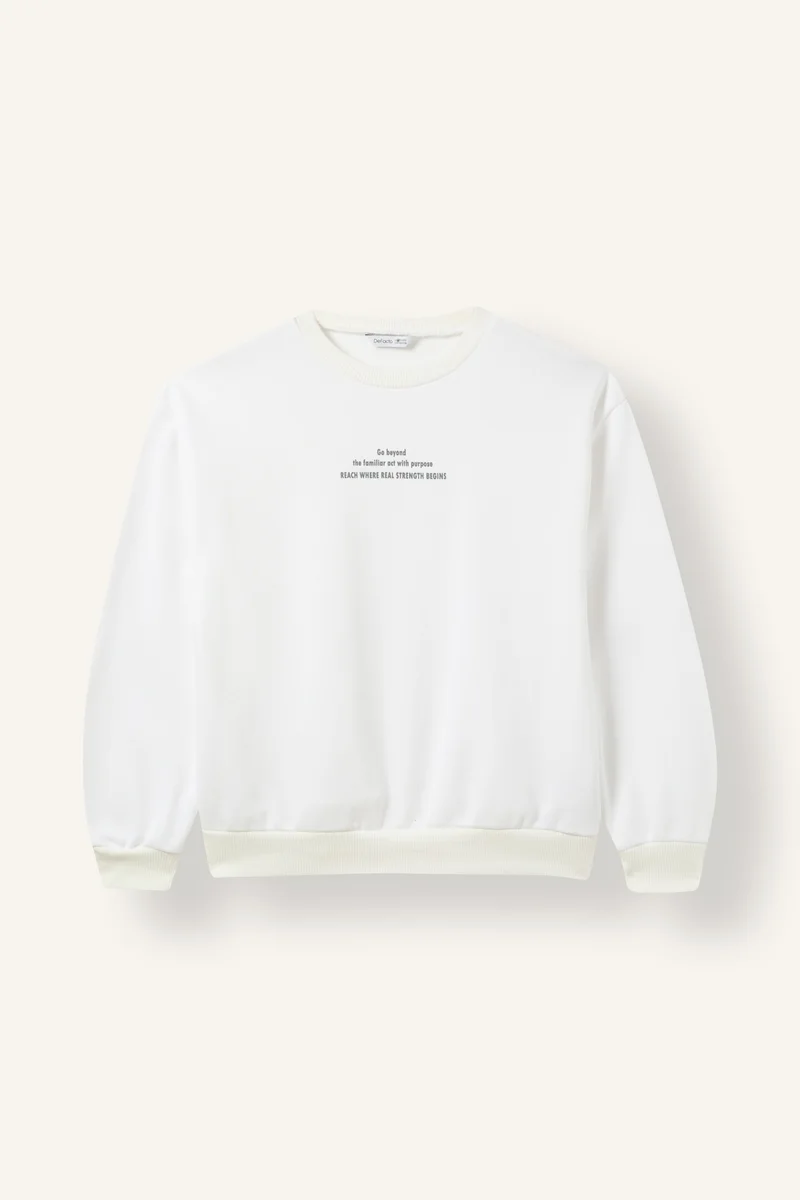 Defacto Relax Fit Slogan Pattern Crew Neck Sweatshirt