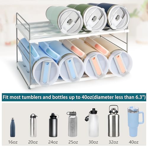 JUPELI Water Bottle Organizer For Cabinet, Adjustable Tumbler Storage, Expandable Water Bottle Holder For Kitchen Organization, 2 Tier Cup Organizer For Sports Flask Insulated Travel Mug Fridge, White - Image 4