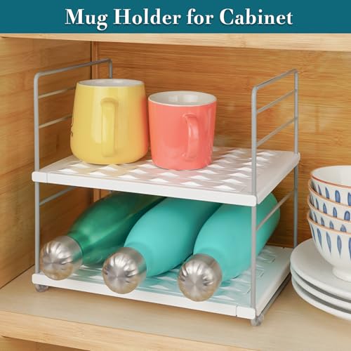 JUPELI Water Bottle Organizer For Cabinet, Adjustable Tumbler Storage, Expandable Water Bottle Holder For Kitchen Organization, 2 Tier Cup Organizer For Sports Flask Insulated Travel Mug Fridge, White - Image 3