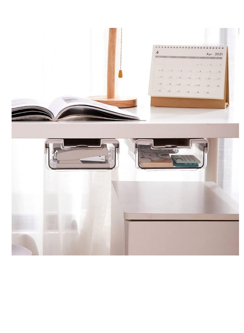 Self-adhesive Drawer Storage Organizer, 2Pcs Hidden Under Desk Drawer Organiser, Invisible Drawer Storage Box for School Students Office Stationery Supply (S+L) - Image 4