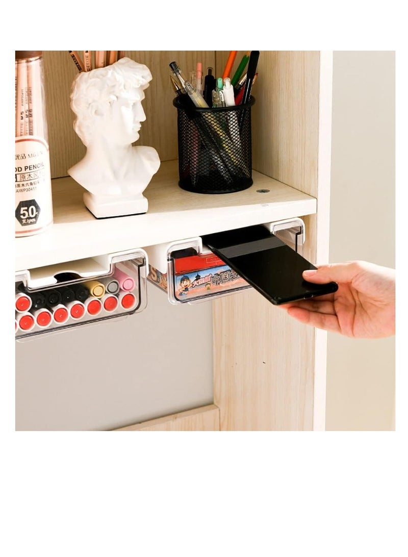 Self-adhesive Drawer Storage Organizer, 2Pcs Hidden Under Desk Drawer Organiser, Invisible Drawer Storage Box for School Students Office Stationery Supply (S+L) - Image 3