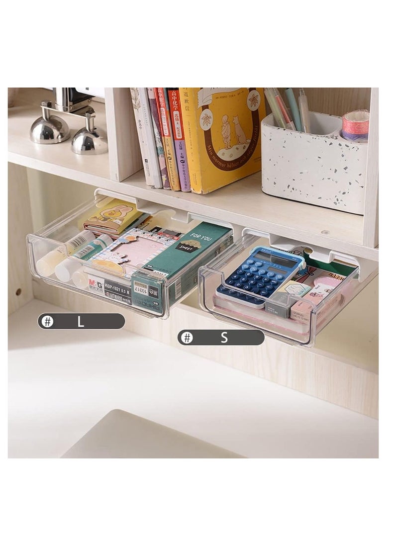 Self-adhesive Drawer Storage Organizer, 2Pcs Hidden Under Desk Drawer Organiser, Invisible Drawer Storage Box for School Students Office Stationery Supply (S+L) - Image 5