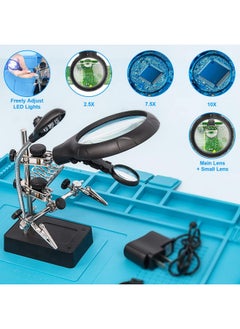 AORAEM Led Light Helping Hands Magnifier Station,2.5X 7.5X 10X Magnifying Glass Soldering With Clamp And Alligator Clips Desktop Magnifer Stand For Craft Carving Jewelry  - Image 2