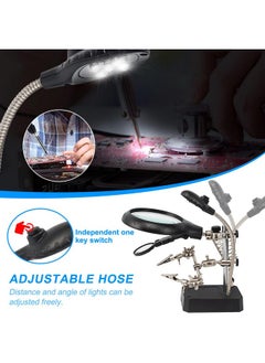 AORAEM Led Light Helping Hands Magnifier Station,2.5X 7.5X 10X Magnifying Glass Soldering With Clamp And Alligator Clips Desktop Magnifer Stand For Craft Carving Jewelry  - Image 3