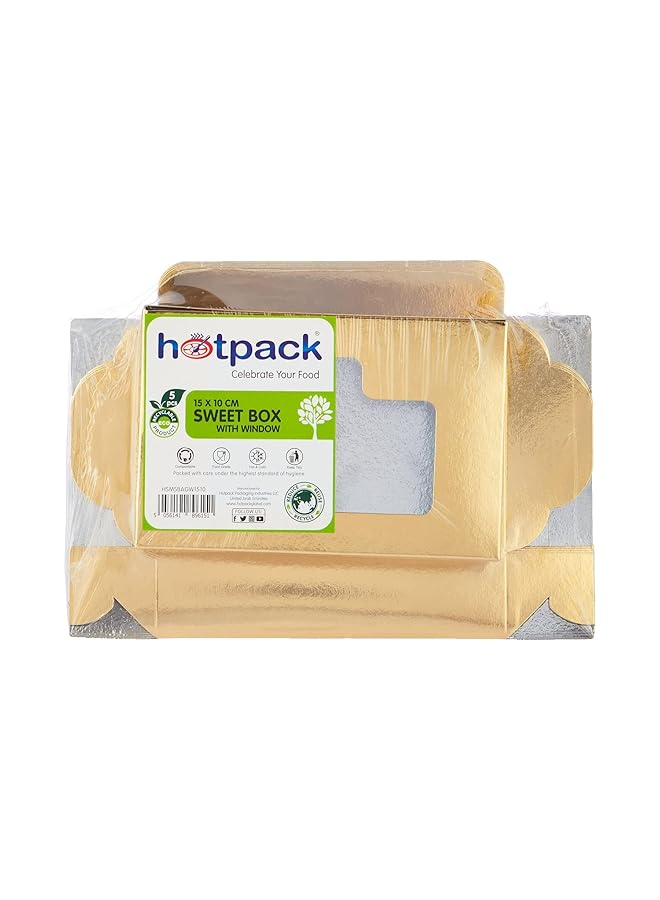 Hotpack Sweet Box Aluminum Gold Window 15X10Cm 5 Pieces - Image 1
