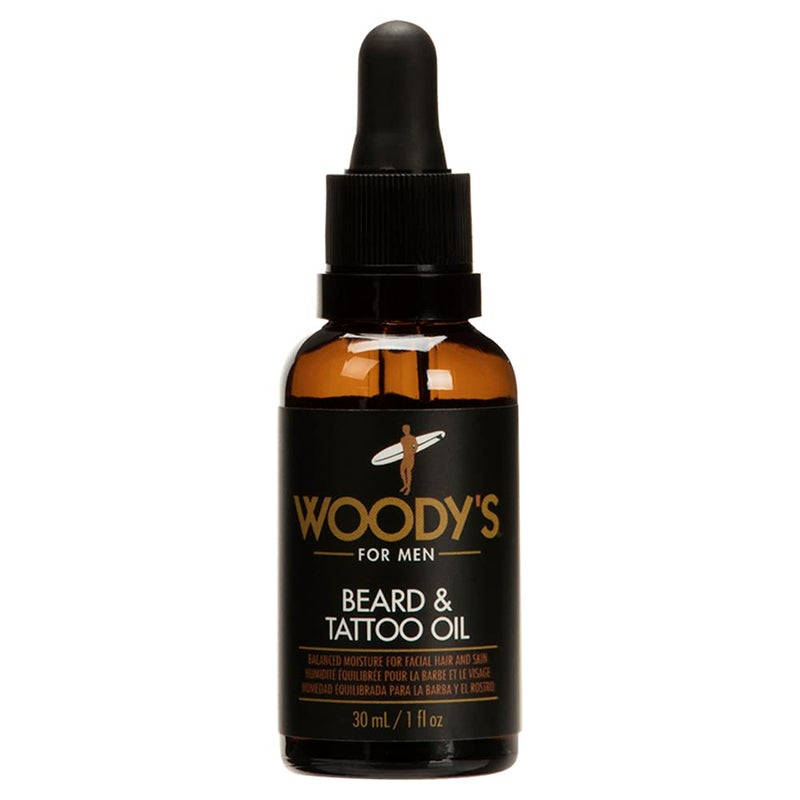 Woody's Beard & Tattoo Oil for Men - Hydrating Facial Hair & Skin Moisturizer, Enhances Beard Growth & Tattoo Vibrancy, Lightweight Non-Greasy, 1 fl oz