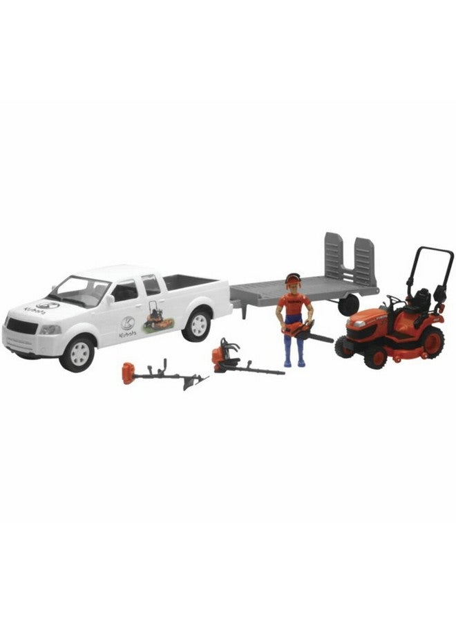 Kubota 1/18 Pickup Truck and Trailer w Mower, Figure & Accessories by New Ray