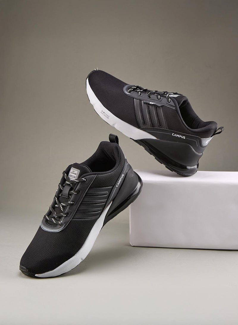 CAMPUS Men’s Black Sports Shoes – Lace Up Design Shoes with Breathable Fabric and Sturdy Grip Sole - Image 1