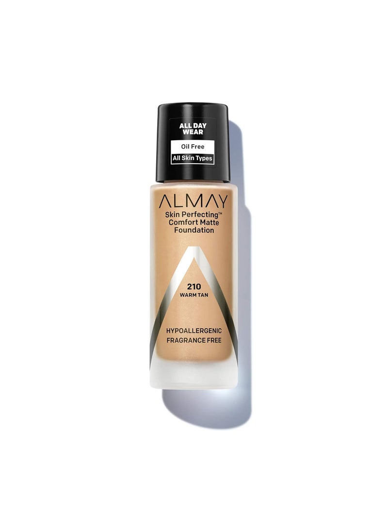 Almay - Almay Skin Perfecting Comfort Matte Foundation Hypoallergenic Cruelty Free FragranceFree Dermatologist Tested Liquid Makeup Warm Tan 1 Fluid Ounce - Image 1