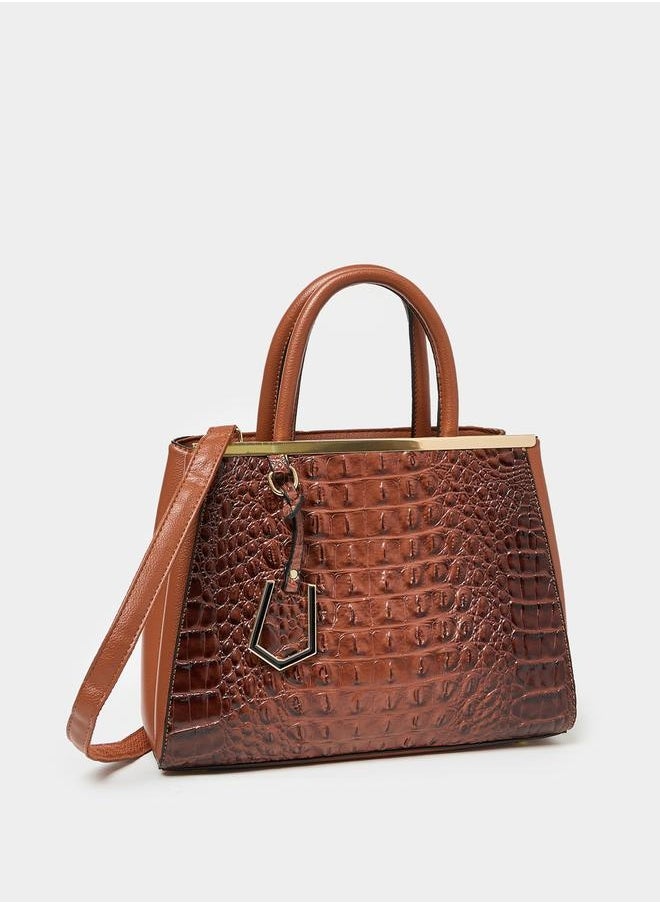 Styli Croc Skin Drop Accent Handbag with Zip Closure  - Image 1