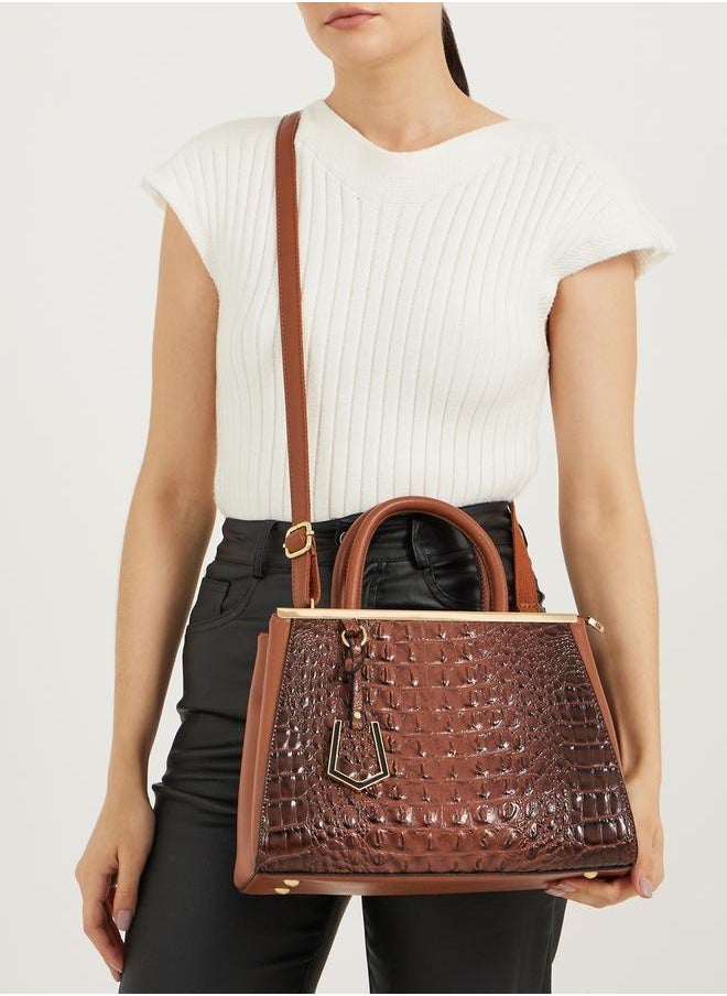 Styli Croc Skin Drop Accent Handbag with Zip Closure  - Image 2