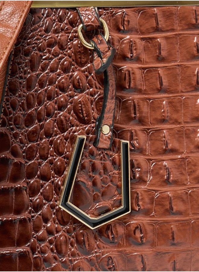Styli Croc Skin Drop Accent Handbag with Zip Closure  - Image 4