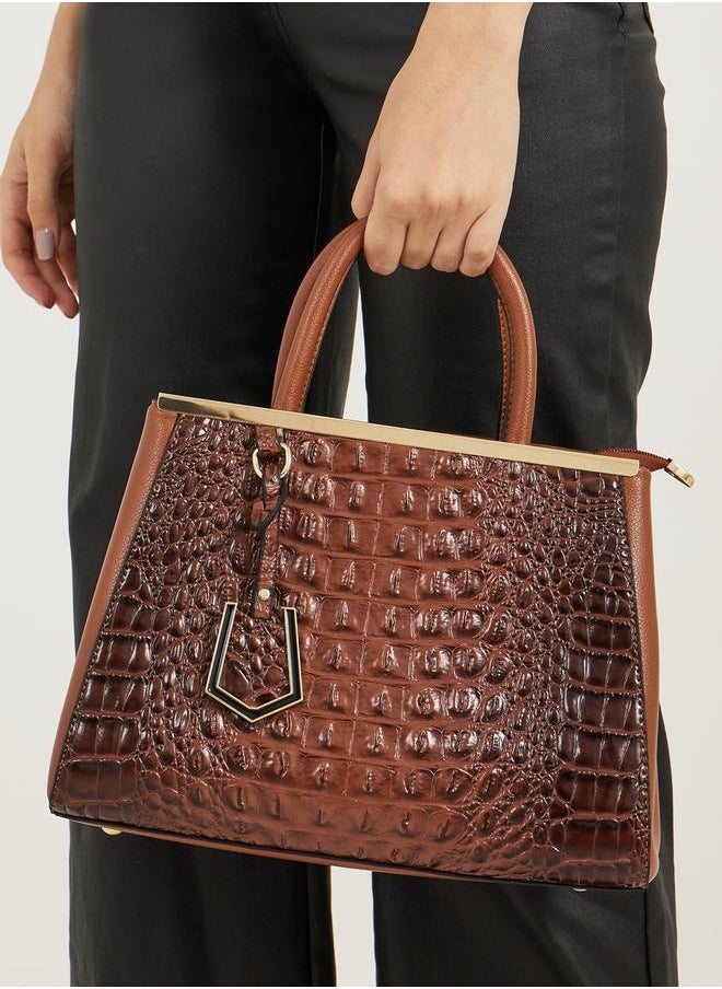 Styli Croc Skin Drop Accent Handbag with Zip Closure  - Image 3