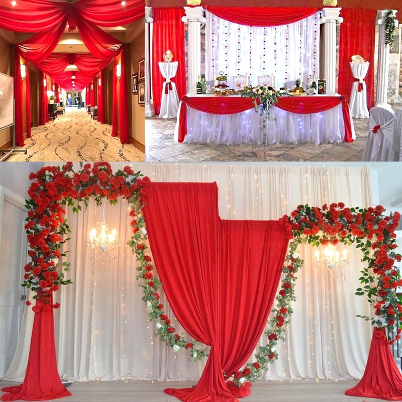 klarako 12 Packs 10Ft Chiffon Table Runner 27 x 120 Inches Sheer Table Runner Romantic Chiffon Table Runner for Wedding Birthday Party Bridal Baby Shower Table Decoration (27" x 120", Red) - Image 5