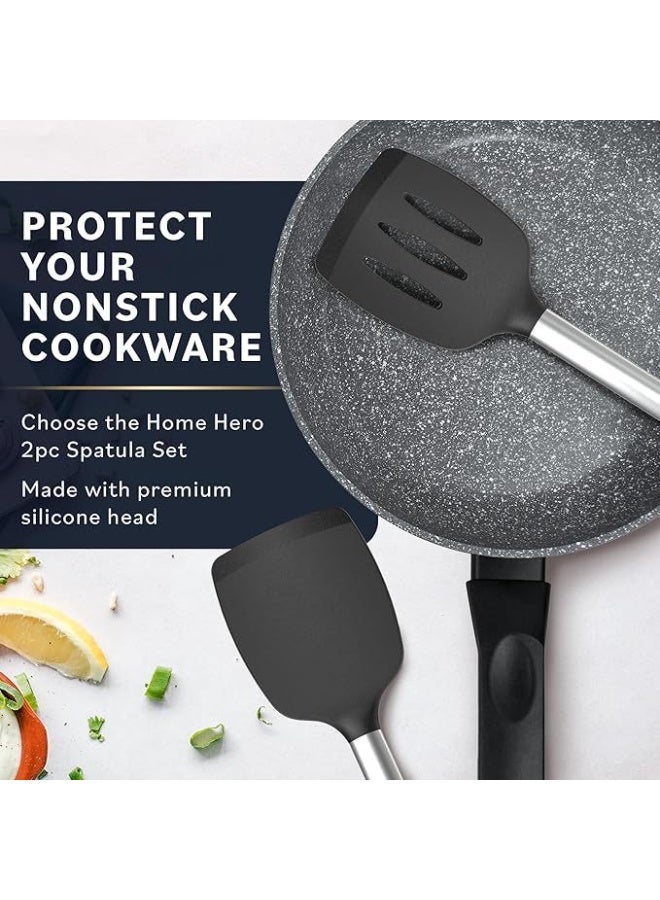 jaexest 2 Pack Silicone & Stainless Steel Spatula Set, Non-Stick Kitchen Slotted Turner, Heat Resistant Cooking Spatula for Fish, Eggs & Pancakes – Dishwasher Safe, Black - Image 5