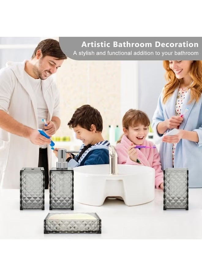 HOMESTAR 4 Pcs Bathroom Accessories Set, Square Plastic Diamond Bathroom Sets with Toothbrush Holder, Toothbrush Cup, Soap/Lotion Dispenser, Bohemian Modern Bathroom Decor, Grey - Image 5