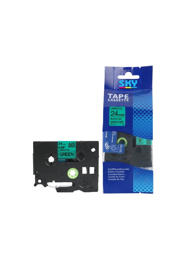 24mm Black on Green Laminated  Label Tape Cartridge for  P-Touch Label Printers