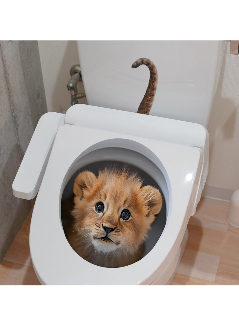 Cute Lion Cub Toilet Sticker – 3D Realistic Removable Bathroom Decal | Waterproof, Easy to Apply & Peel | 30cm / 11.81inch Animal Wall Art for Toilet Lid or Seat - Image 1