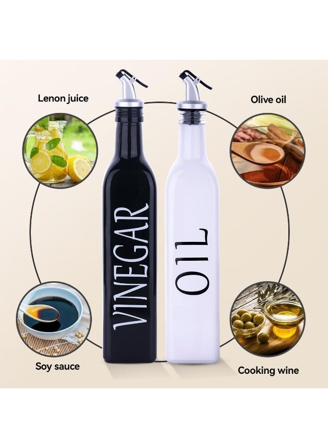 2 Pack Oil and Vinegar Dispenser Set, White Olive Oil Dispenser Bottle and Black Vinegar Bottle with Stainless Steel Pouring Spout,  Vintage Glass Cruet Set for Farmhouse Kitchen (Oil and Vinegar) - Image 4