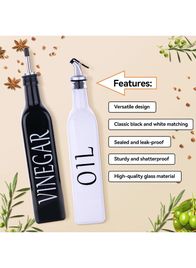 2 Pack Oil and Vinegar Dispenser Set, White Olive Oil Dispenser Bottle and Black Vinegar Bottle with Stainless Steel Pouring Spout,  Vintage Glass Cruet Set for Farmhouse Kitchen (Oil and Vinegar) - Image 2