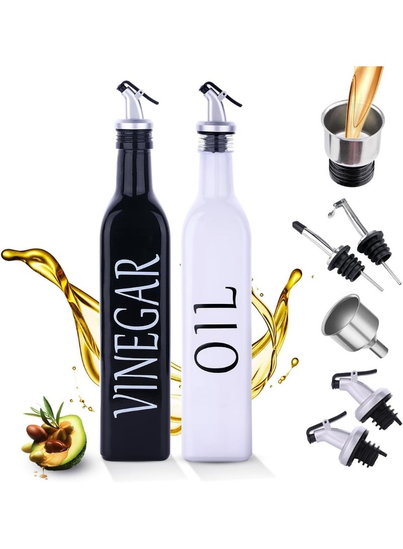 2 Pack Oil and Vinegar Dispenser Set, White Olive Oil Dispenser Bottle and Black Vinegar Bottle with Stainless Steel Pouring Spout,  Vintage Glass Cruet Set for Farmhouse Kitchen (Oil and Vinegar) - Image 1