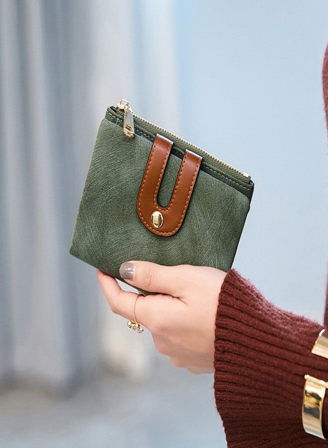 AOXONEL Women's Rfid Small Bifold Leather Wallet Ladies Mini Zipper Coin Purse id card Pocket,Slim Compact Thin (Green) - Image 5