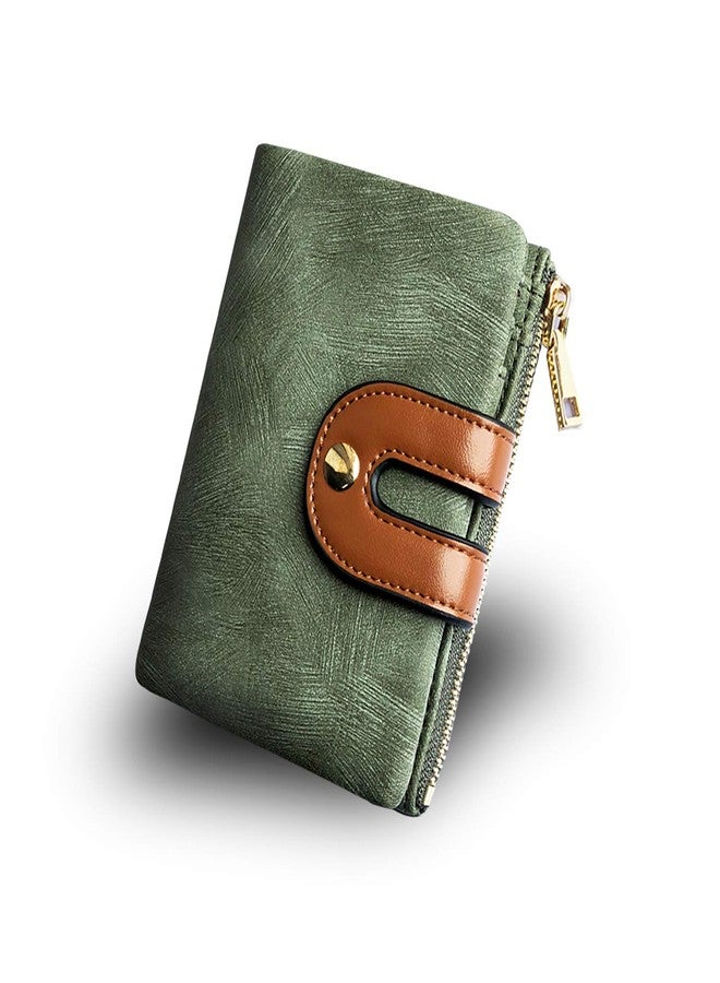 AOXONEL Women's Rfid Small Bifold Leather Wallet Ladies Mini Zipper Coin Purse id card Pocket,Slim Compact Thin (Green) - Image 1