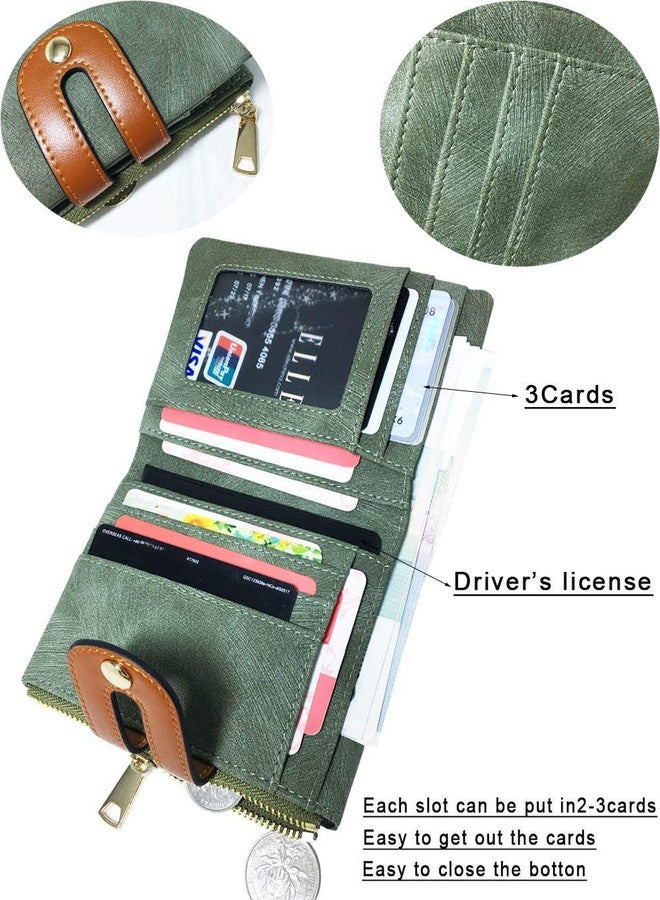 AOXONEL Women's Rfid Small Bifold Leather Wallet Ladies Mini Zipper Coin Purse id card Pocket,Slim Compact Thin (Green) - Image 2