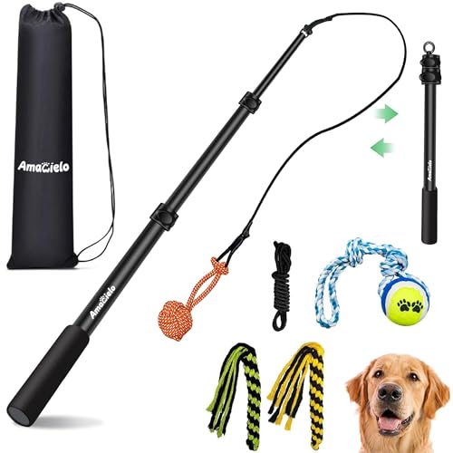 AmaCielo Flirt Pole for Dogs, Interactive Toys Tug-of-war for Pet, Durable Teaser Wand, Chase Toys with Rope Chewing Sticks, for Outdoor Exercise & Training - Image 1