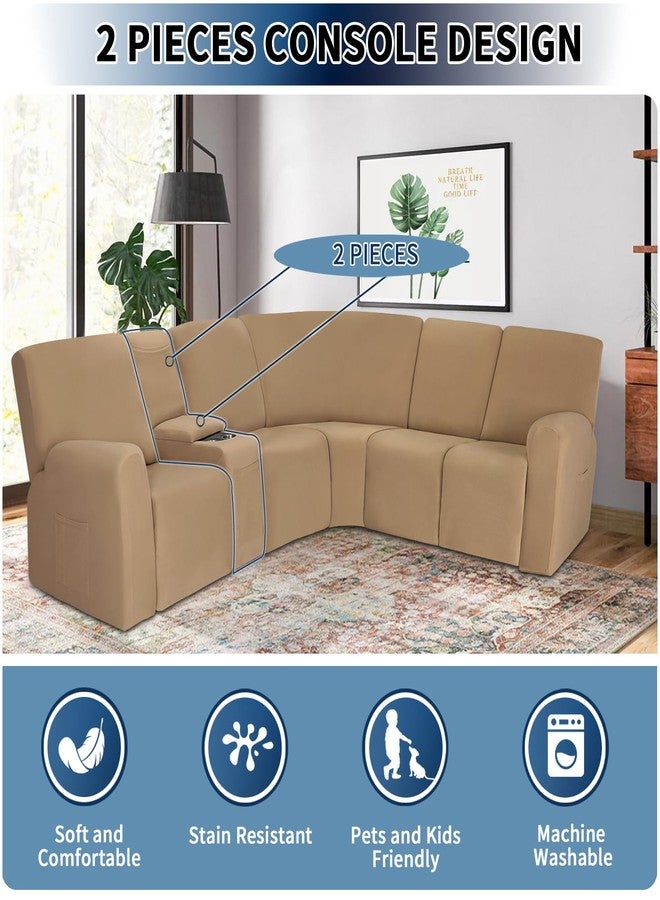 PureFit Recliner Console Cover for Reclining Couch Covers, Super Stretch Middle Console Slipcovers for Recliner Sofa Cover, Furniture Protector for Kids Pets with Pockets&Elastic Bottom, Camel - Image 3
