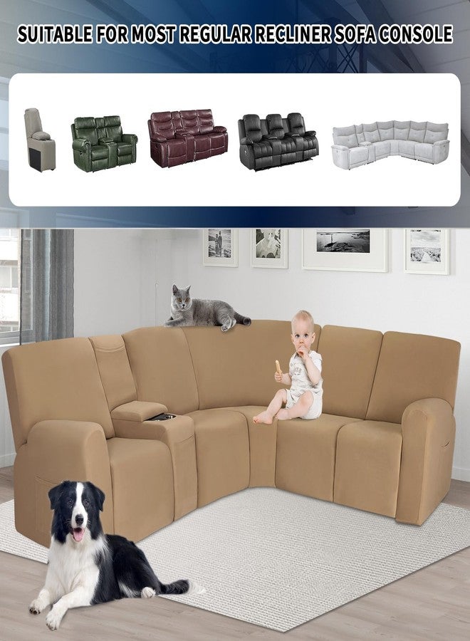 PureFit Recliner Console Cover for Reclining Couch Covers, Super Stretch Middle Console Slipcovers for Recliner Sofa Cover, Furniture Protector for Kids Pets with Pockets&Elastic Bottom, Camel - Image 4