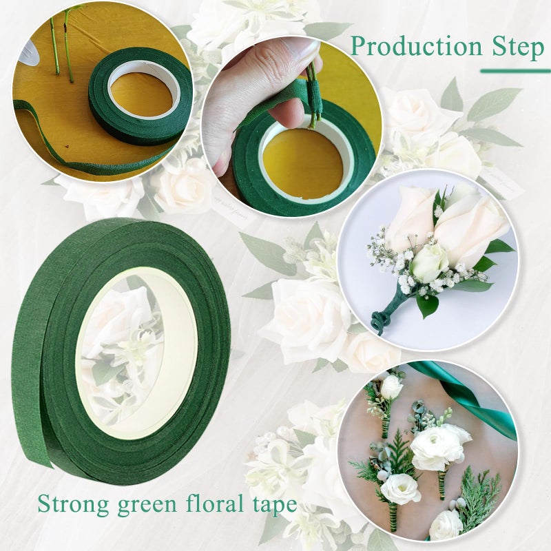 Wullina Floral Tape and Boutonniere Kit with Green Floral Tape, Floral Wire, Boutonniere Flower pin, Wire Cutter and Elastic Pearl Wrist Corsage Bands for Bouquet Supplies - Image 4