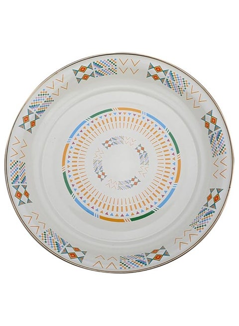 Multi Color Round Shape Juicy Serving Plate | Shinko Asiri Patterned Round Plate | Heritage Serving Tray ( White )