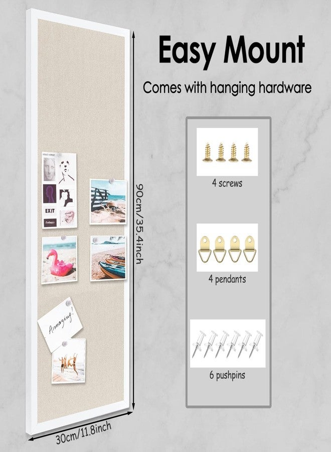 TORASO لوحة إعلانات من الكتان، لوحة دبابيس كبيرة مقاس 11.8 بوصة × 35.4 بوصة، لوحة فلين للجدران، لوحة إعلانات قماشية للمكتب والمنزل والمطبخ، لوحة رؤية - Image 2