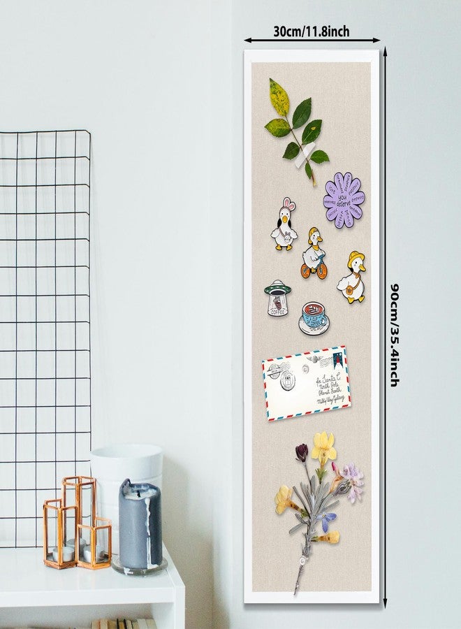 TORASO لوحة إعلانات من الكتان، لوحة دبابيس كبيرة مقاس 11.8 بوصة × 35.4 بوصة، لوحة فلين للجدران، لوحة إعلانات قماشية للمكتب والمنزل والمطبخ، لوحة رؤية - Image 4