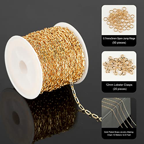 YOUBEIYEE 32.8 Feet 18K Gold Plated Jewelry Chain Paperclip Necklace Chains Bulk for Women Bracelet DIY Craft Chain Roll Jewelry Supplies Findings - Image 2