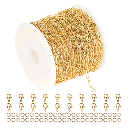 YOUBEIYEE 32.8 Feet 18K Gold Plated Jewelry Chain Paperclip Necklace Chains Bulk for Women Bracelet DIY Craft Chain Roll Jewelry Supplies Findings - Image 1