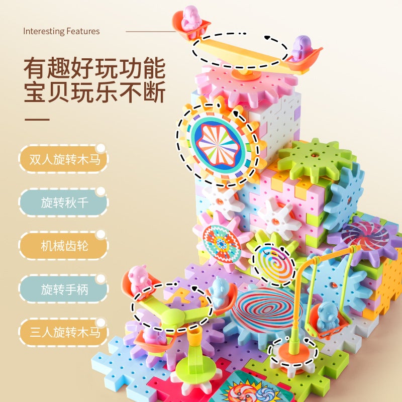 Variety Electric Building Blocks Paradise Gear Rotating Toy Splicing Large Particle Puzzle Suit Men And Women 3-6 Years Old Assembling - Image 1