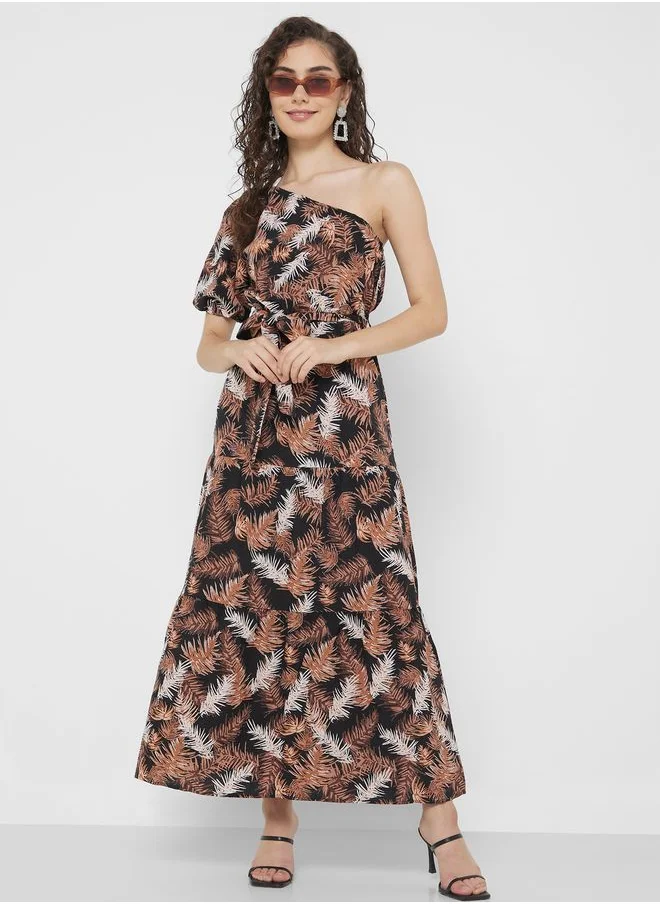 Urban Minx Urban Minx One Shoulder Printed Dress