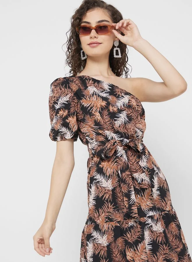 Urban Minx Urban Minx One Shoulder Printed Dress